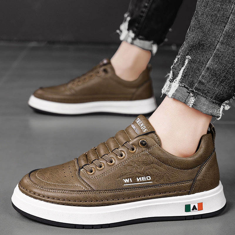 Men's Sneakers, Autumn 2026 New Style, High-End Leather Sports Shoes, Thick-Soled White Shoes, Men's Casual Shoes