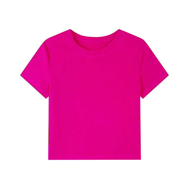 Black Straight-Shoulder Round-Neck T-Shirt for Women, Simple Basic Top, Summer Slim-Fit American Style Short-Sleeve Tee