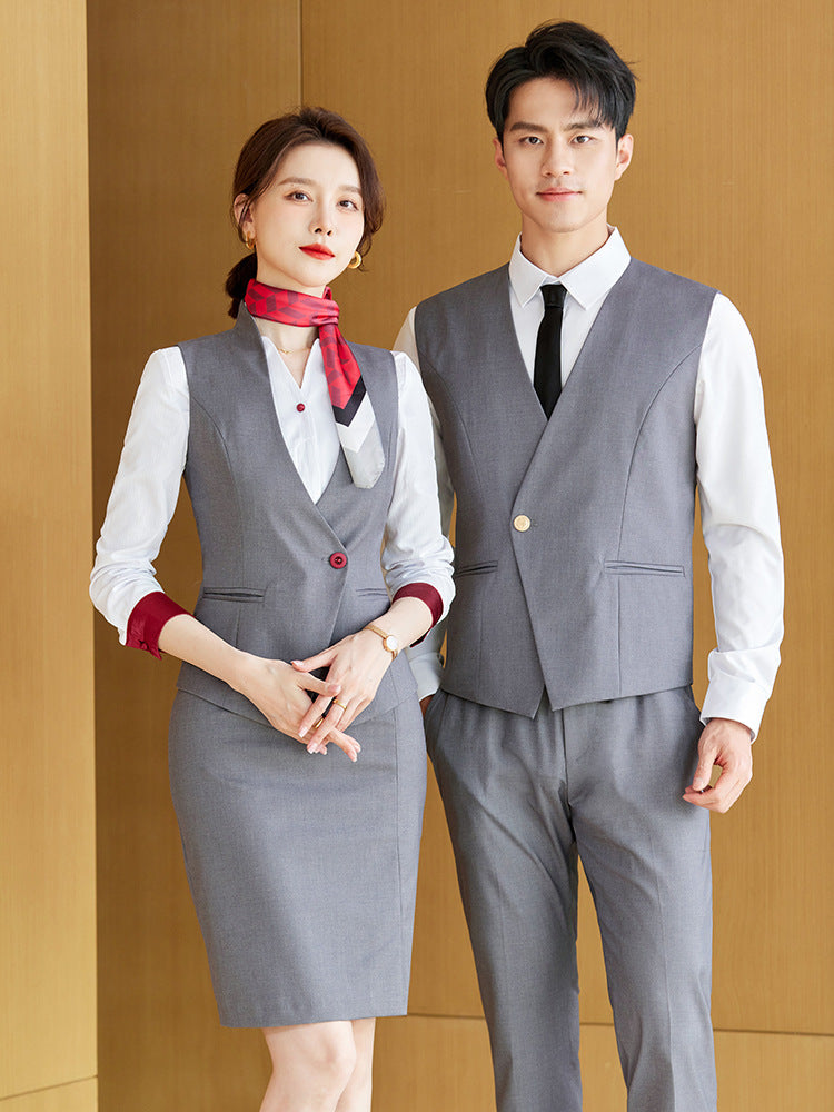 Gray vest suit men and women with the same style spring and autumn temperament hotel front desk overalls business attire vest sales tooling