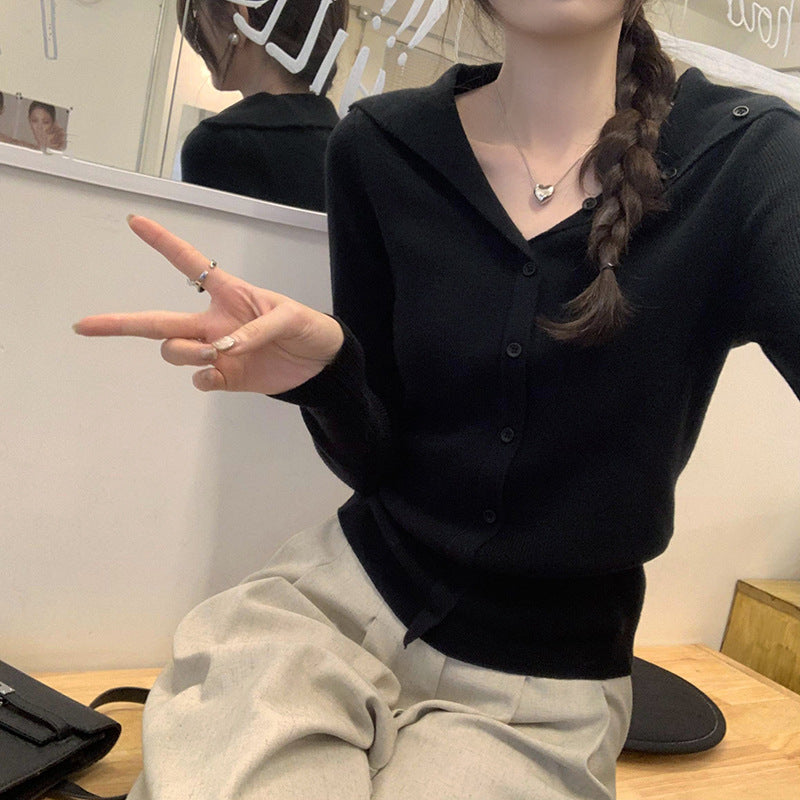 2026 Early Spring, Autumn, and Winter Collared Slim-Fit Long-Sleeve Knit Sweater for Women, Korean Style, Unique and Beautiful Design