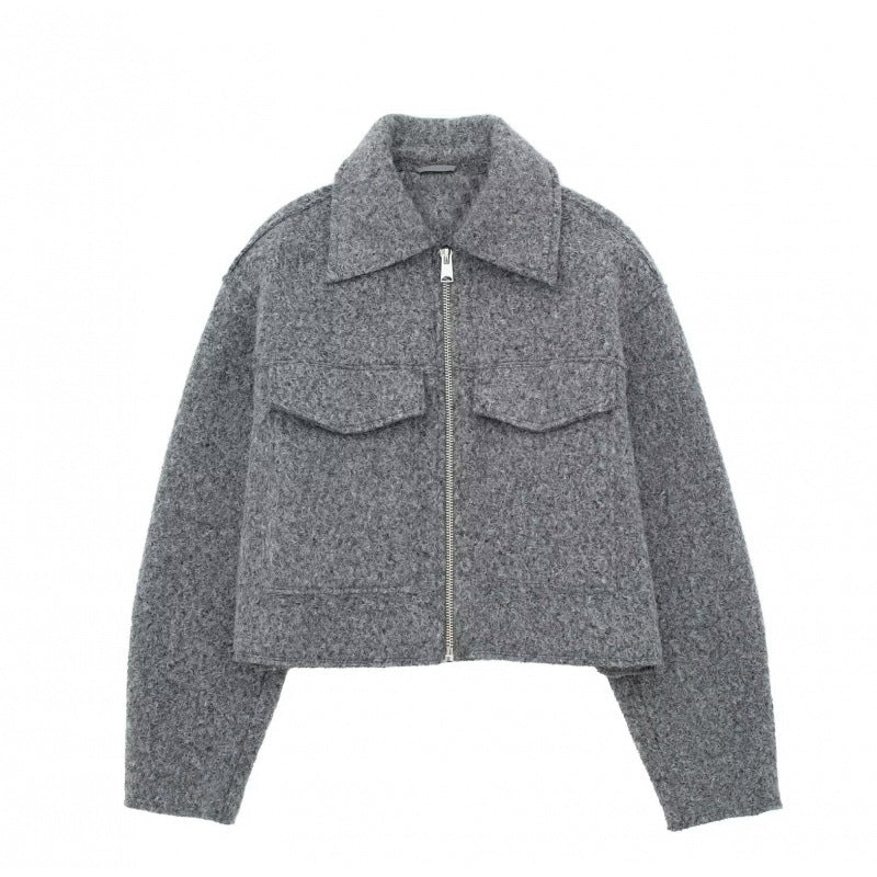 European and American Cross-Border 2025 Winter New Women's Street Fashion Gray Faux Fur Short Lapel Jacket Coat