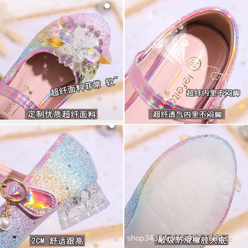 Girls High Heels Aisha Crystal Leather Shoes Girls Show Princess Shoes Spring and Summer New Arrival Girls Rainbow Shoes