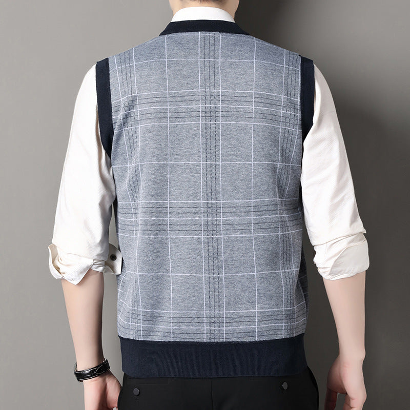 Autumn and Winter New Men's Knitted Inner Sweaters for Middle-Aged and Elderly People Fleece-Lined to Heattech Dad's Vests and Vests