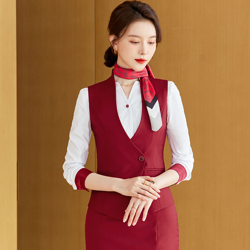 Gray vest suit men and women with the same style spring and autumn temperament hotel front desk overalls business attire vest sales tooling