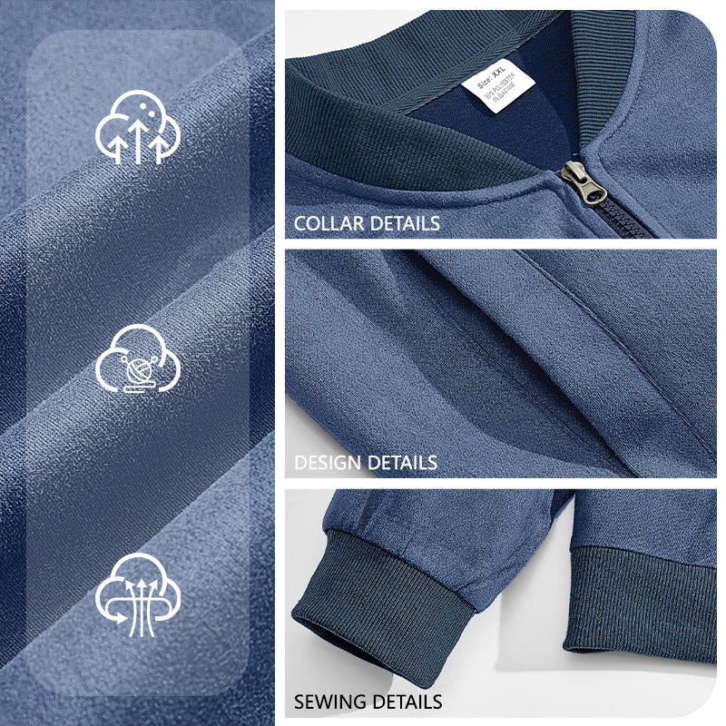 Cross-Border European and American Men's / women's Suede Solid Color Casual Sports Stand Collar Zipper Jacket Plus Size Long Sleeve Cardigan