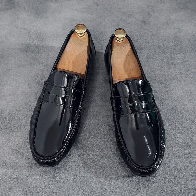 Bright leather loafers men's 2023 autumn new men's casual leather shoes business patent leather soft bottom breathable driving shoes