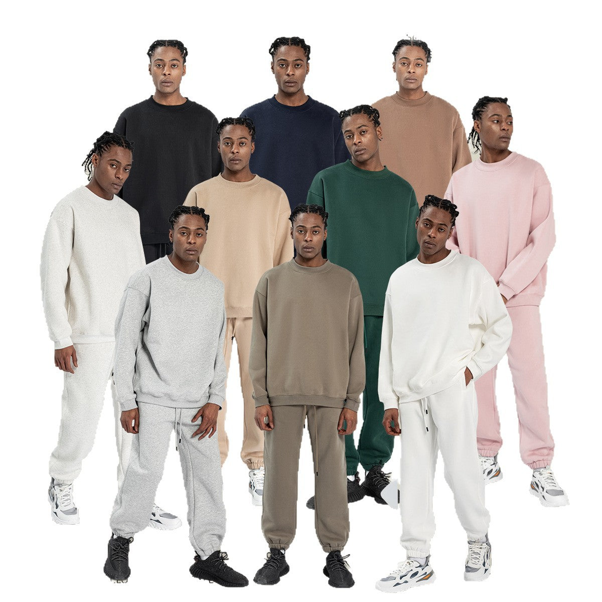 Cai Xiang Island Men's Clothing | 350g Fleece-Lined Crewneck Sweatshirt for Men, Oversized Autumn and Winter Style, Trendy Brand Loose Fit Men's Top.