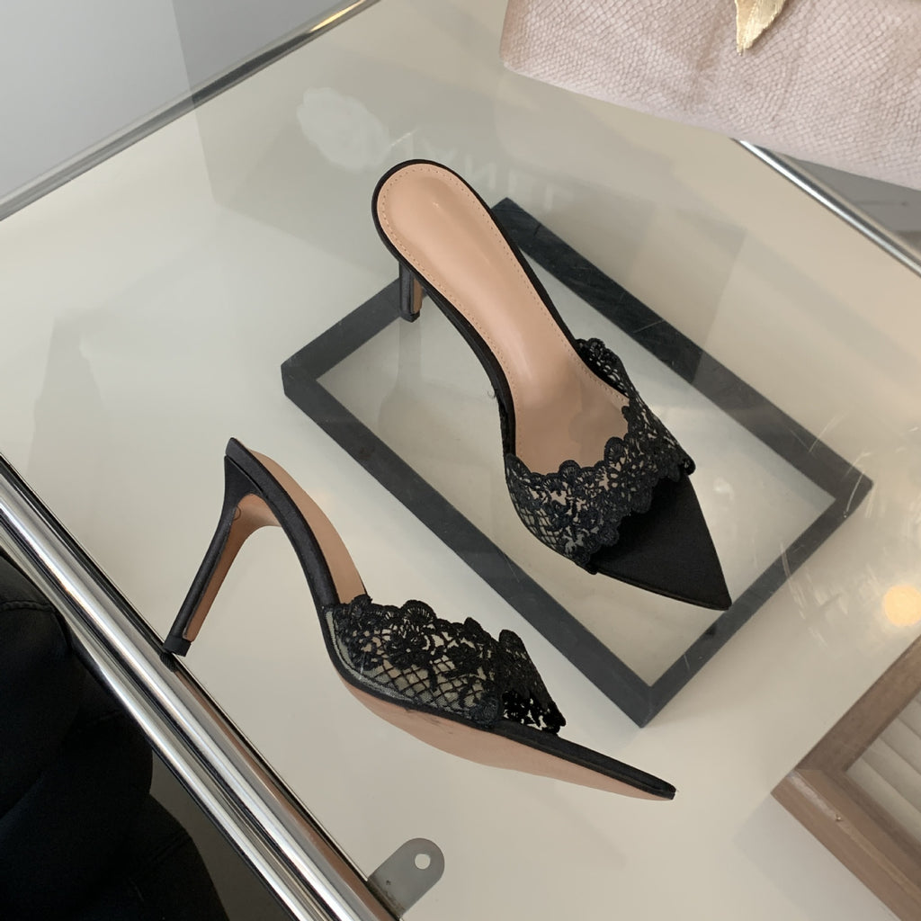Pointed Toe Banquet High Heels for Women 2025 Spring New Embroidered Stiletto Shoes Champagne Gold Embroidered High Heel Sandals