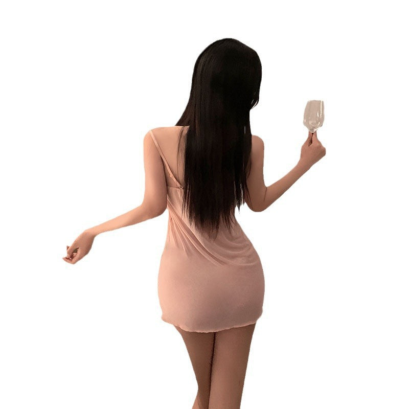 Internet Celebrity New Sexy Lace Mesh See-Through Temptation Pure Desire Pajamas Suspender Nightgown Outer Robe Home Wear Set