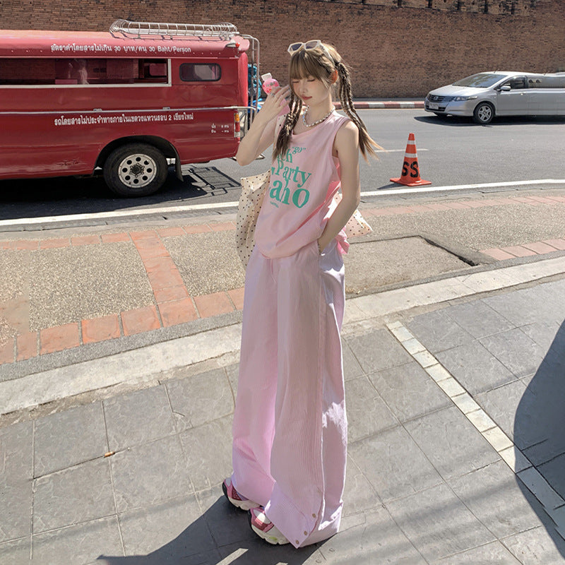 Retro Low Waist Lazy Style Drawstring Wide Leg Pants Women's Loose Slimming Spring New All-match Dumping Sports Casual Pants