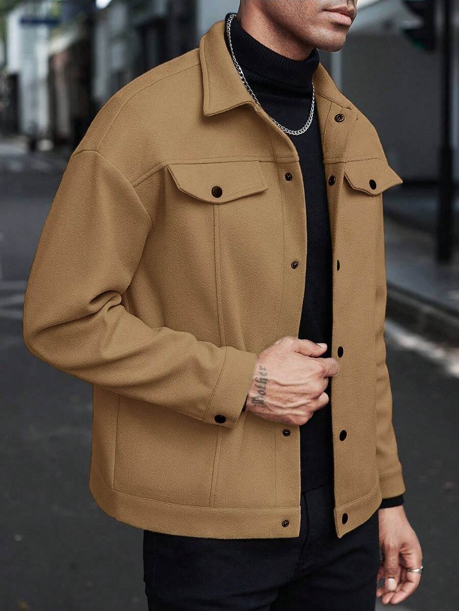 European and American Cross-Border Amazon Temu Autumn and Winter New Style Men's Woolen Lapel Jacket Casual Sports Business Jacket for Men