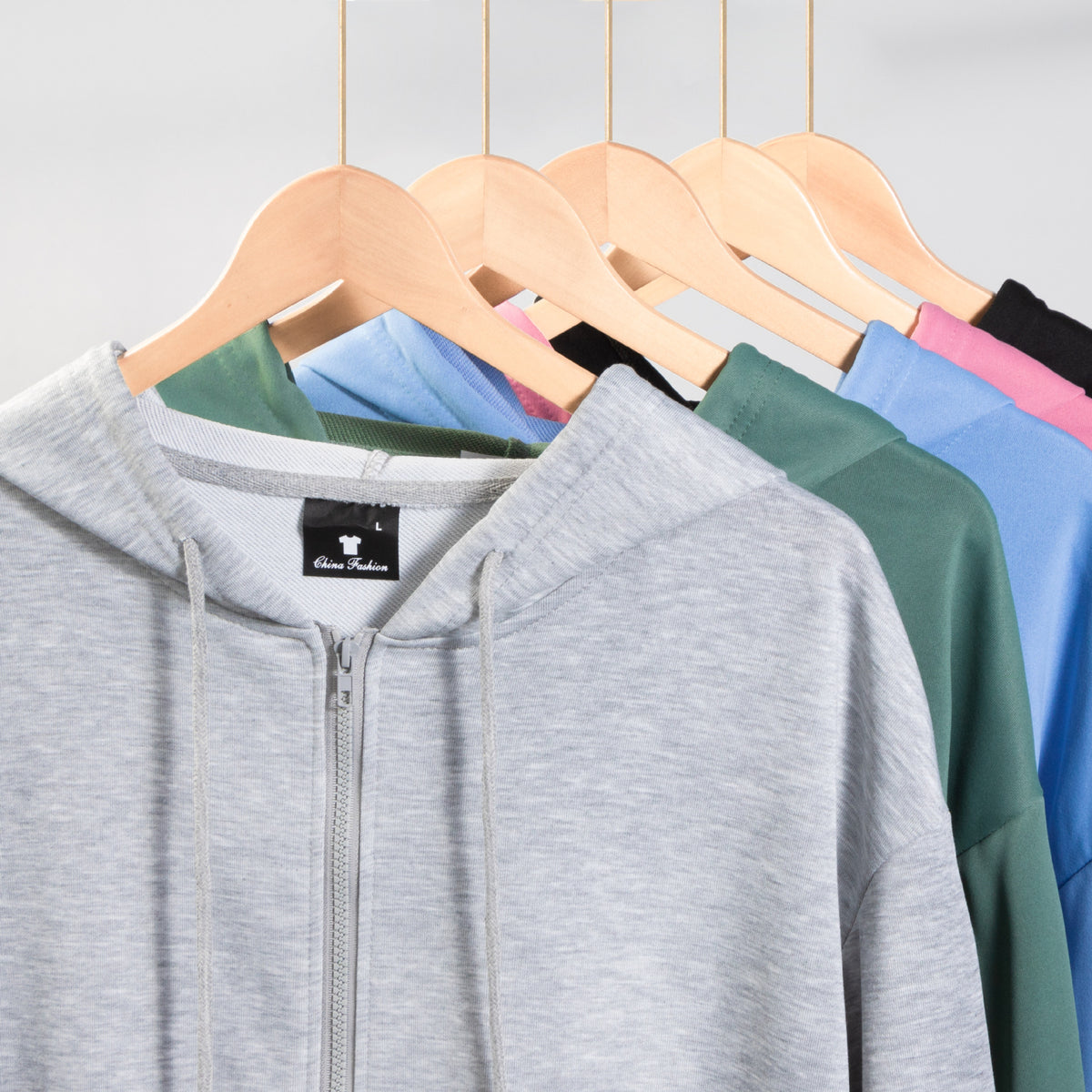 Spring and Autum Hooded Zipper Cardigan Sweatshirt Off-Shoulder Long-Sleeved Pure Color Xiyin Cross-Border Temu Loose Version