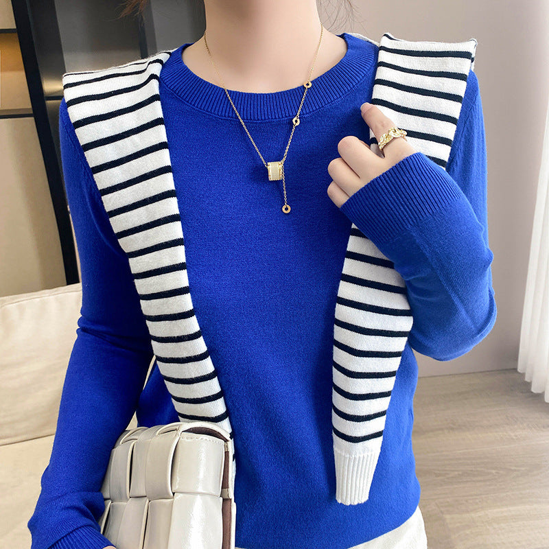 Sweater Women's Autumn and Winter Round Neck Knitted Sweater Women's Thin Long-Sleeved Bottoming Sweater Cross-Border Sweater Women's Non-Wool Knitted Sweater