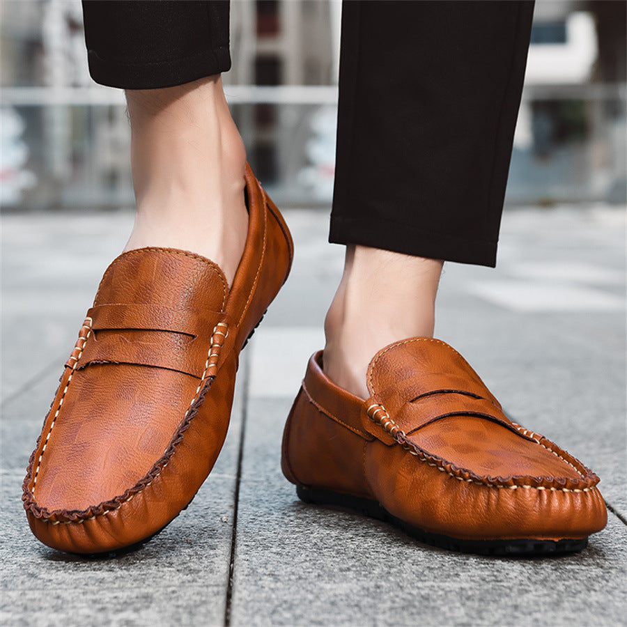 Men's Breathable Loafers 2025 New Trendy Korean Style Genuine Leather Slip-On Soft Sole Casual Shoes