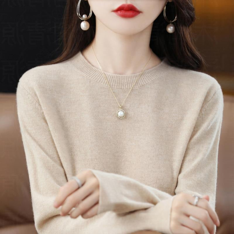 Autumn and Winter New Round Neck Sweater Women's Pullover Sweater Solid Color Long Sleeve Women's Thin Inner Short Base Shirt for Women