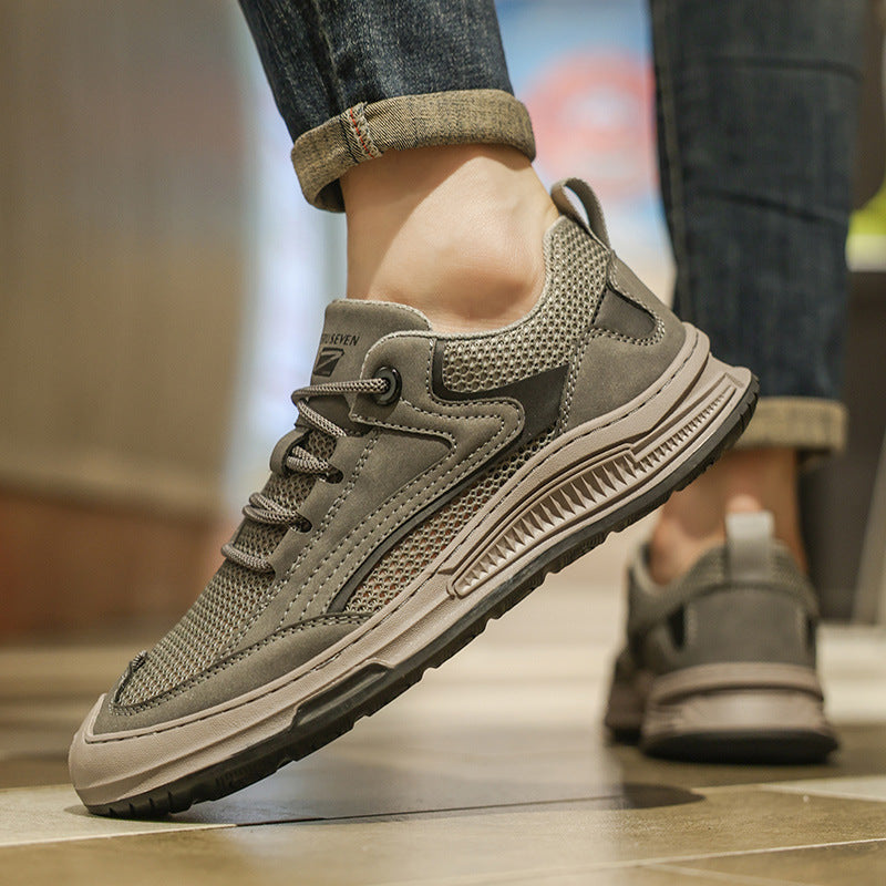 Mesh Men's Shoes Thin Summer 2025 New Versatile Casual Leather Shoes Thick-Soled Men's Sports Workwear Student Sneakers