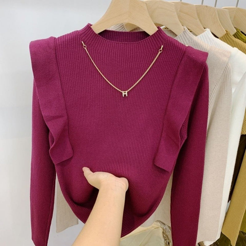Knitted Sweater Women's Design Sense Slim Base Shirt Top 2022 New Fashion Western Style Autumn and Winter Inner Sweater