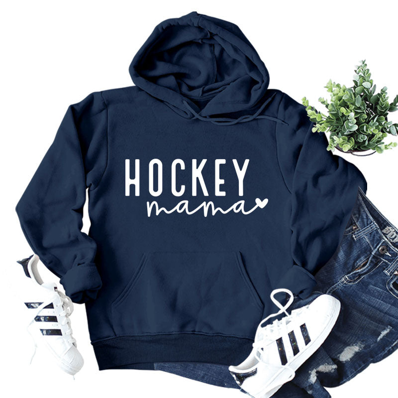 Cross-border autumn and winter European and American women's top hoodie Hockey mama pattern letter printed casual hooded sweater