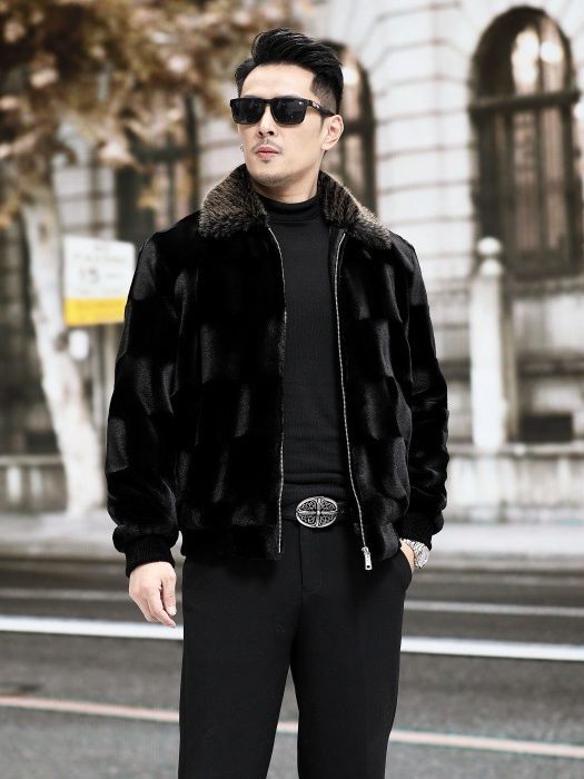 Haining fur coat men's mink fur coat whole mink artificial mink men's winter golden mink velvet coat manufacturer
