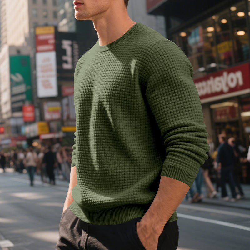Cross-Border Independent Station American Hot-Selling Spring and Autumn Loose Casual Men's Simple Sports Jacquard Round Neck Long-Sleeved Sweatshirt