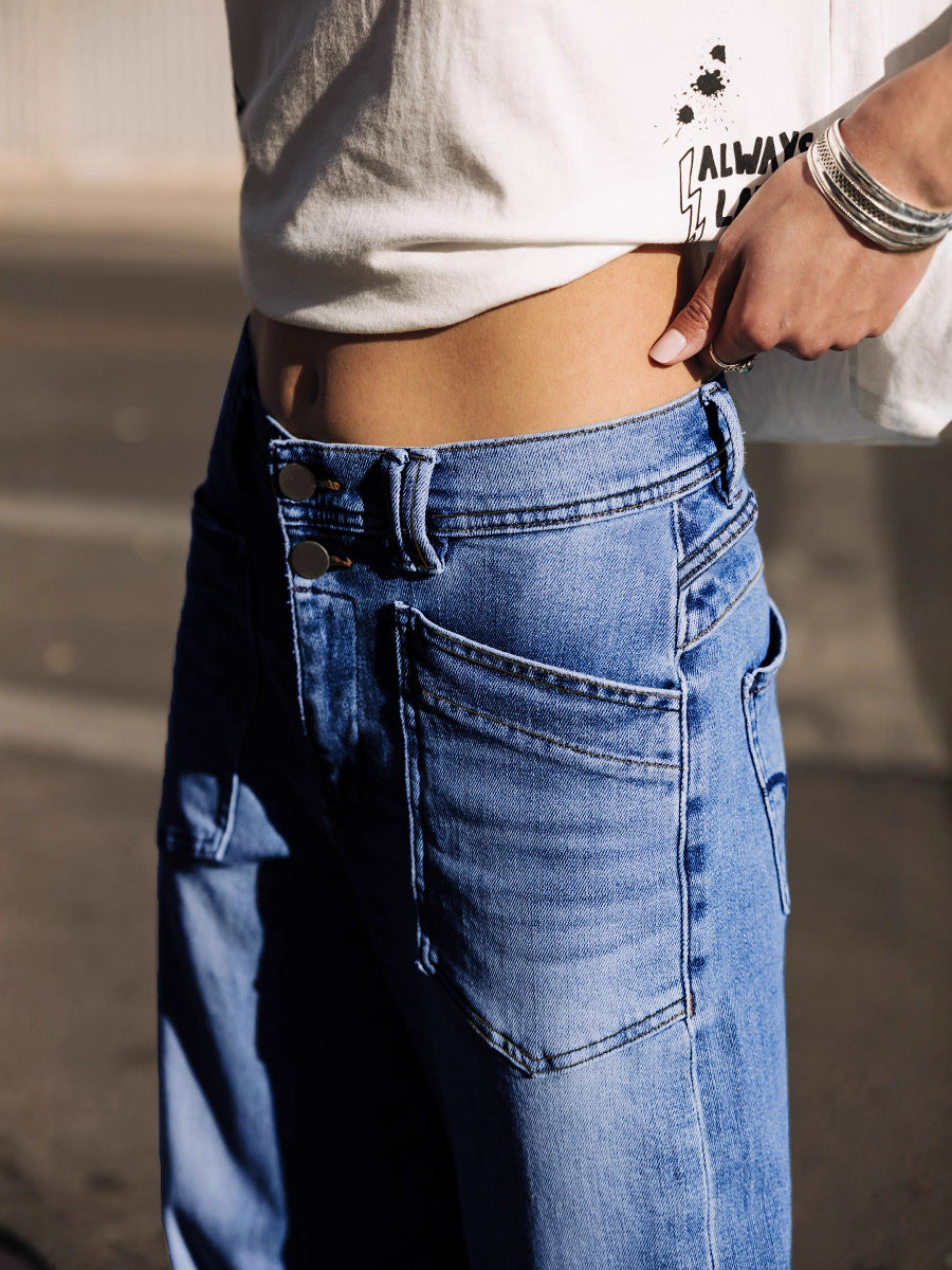 Women's Loose Stretch Jeans, Simple and Fashionable Style, Washed Denim, 2025 New Model