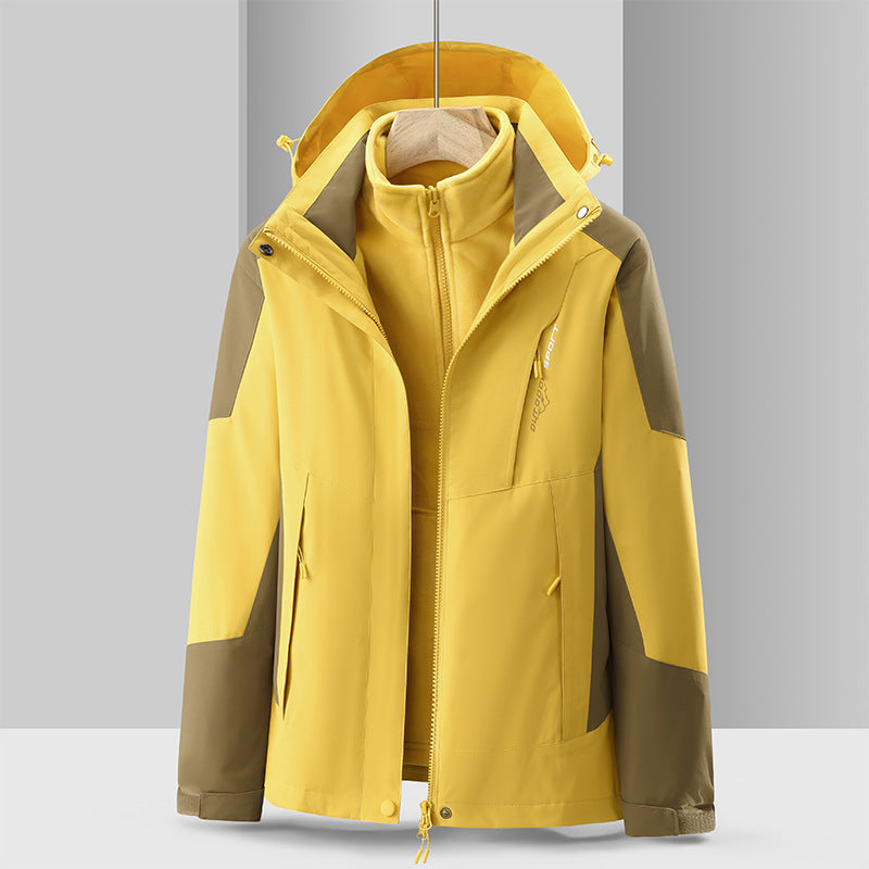 Cross-Border 2023 Outdoor Waterproof and Windproof Three-In-One Detachable Two-Piece Fleece Jacket for Men and Women, Mountaineering Clothing