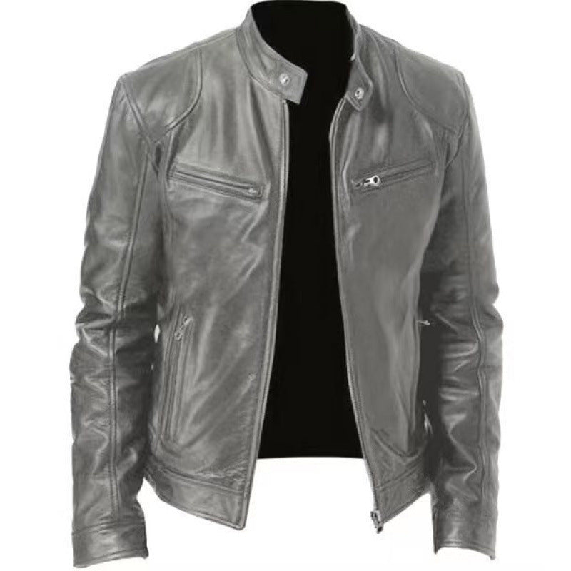 Foreign Trade European and American Men's Leather Jackets for Men and Teenagers Stand-Up Collar Punk Men's Motorcycle Leather Jackets Wholesale