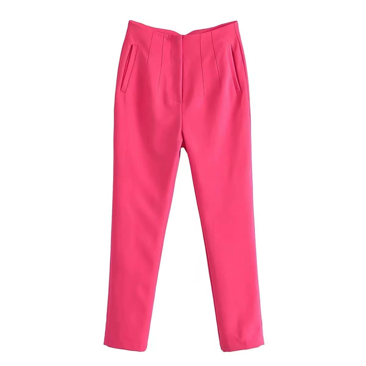 Women's Trousers European and American Amazon Cross-Border New Slim Fit Solid Color Pleated Micro-Elastic Formal Straight Pants Casual Pants