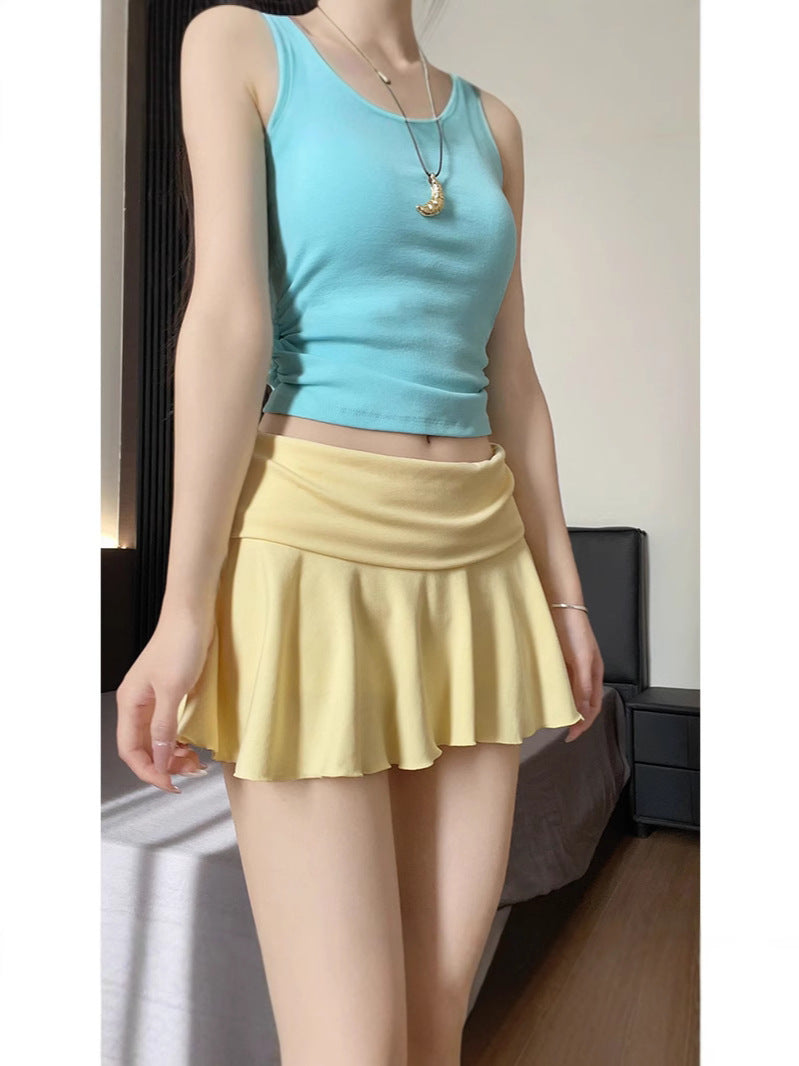 Black Sports Tennis Shorts for Women Summer New High-Waisted A-Line Shorts for Small People Anti-Exposure Pants and Skirts