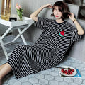 Pajamas Women's Summer Korean-style Mid-length Student's Nightdress Short-sleeved Loose Cute Striped Outwear Pregnant Women's Home Clothes