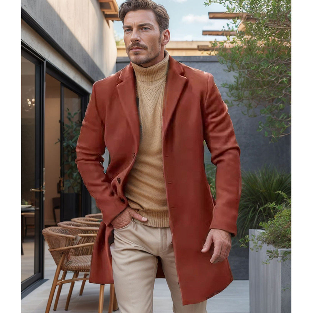 Cross-border Independent Station New Men's Woolen Coat British Style Autumn and Winter Woolen Mid-length Coat Men's Fashionable Coat