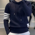 Autumn and Winter Long-Sleeved Contrast Stripesd Hooded Knitwear for Men New Men's Handsome Sweatshirt Trendyy Knitted Knitwear for Men
