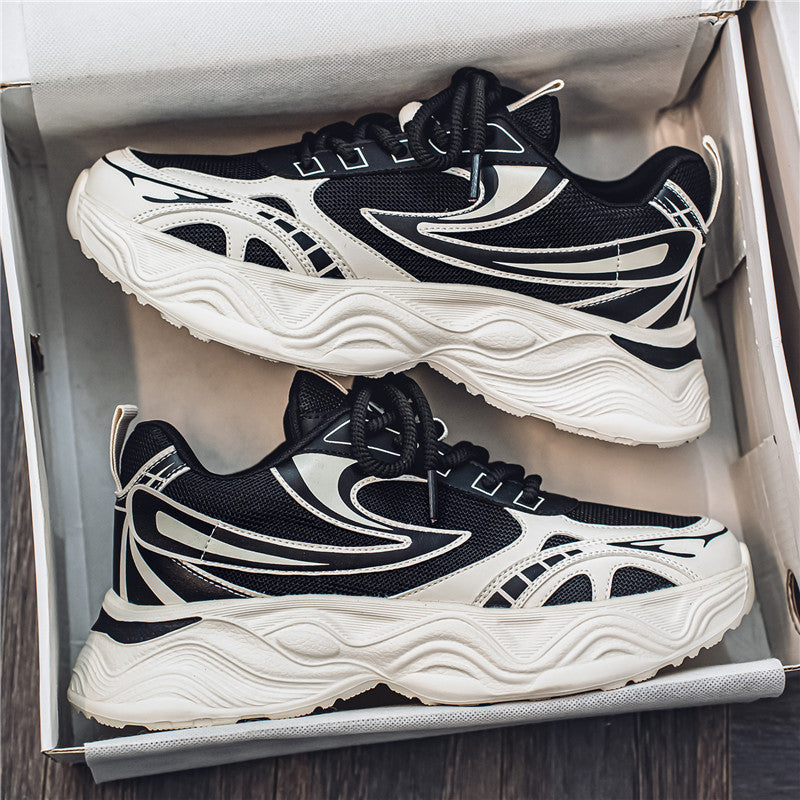 Men's Shoes, Spring Breathable Mesh Trendy Versatile Sneakers, Niche Design, Hong Kong Style Casual Thick-Soled Running Dad Shoes