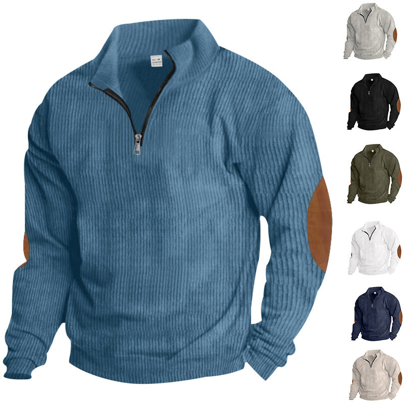 2025 Export Autumn and Winter Cross-Border Pure Color Men's Sweatshirt Autumn and Winter Half-Zip Corduroy Casual Stand-Up Collar Long Sleeves