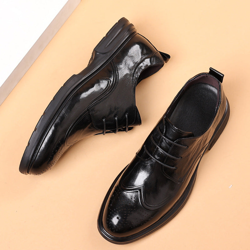 Men's leather shoes New genuine leather business formal wear men's shoes brogue carved wedding shoes Korean style British platform fashion shoes