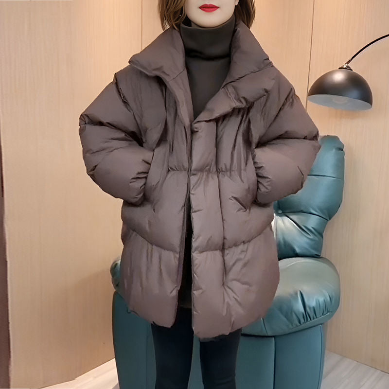 2024 Winter New Fashion Korean Style Mid-length Pocket Stitching Collar Retro Loose Cotton-padded Jacket Women's Coat