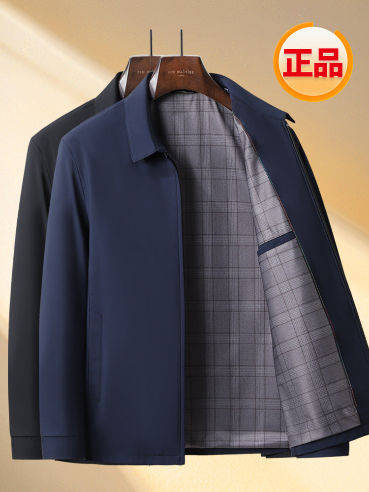 2025 Spring and Autumn New Business Jacket for Men, Middle-Aged Executive Jacket, Dad's Turn-Down Collar Coat, Men's Windproof Clothing