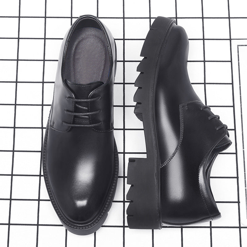 Leather Shoes Men's Business Formal Wear Breathable Soft Leather Black Wedding Shoes Height Increasing 10cm Large Size Sj7106