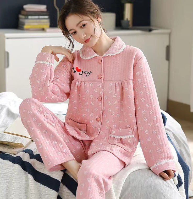 Winter Air cotton 100% cotton pajamas women's thick spring, autumn and winter home wear plus size outer wear interlayer