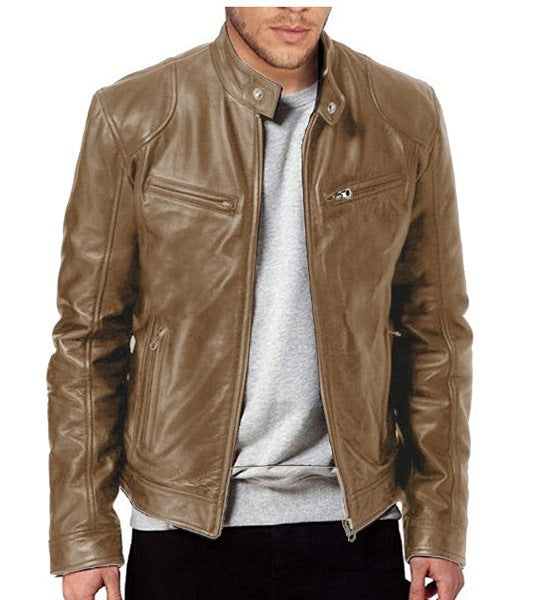 2024 Foreign Trade European and American Men's Clothing Men's Leather Jacket Male Teenager's Collar Punk Male Motorcycle Leather Jacket Batch