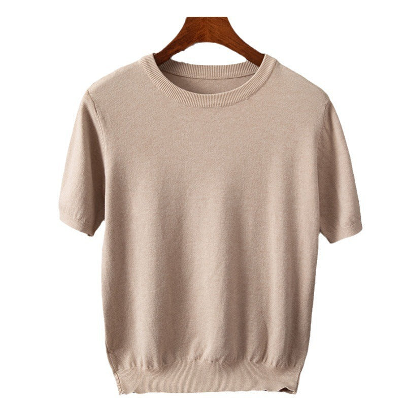 Men's Knitted Short-sleeved Korean Trendy Round Neck Half Sleeve Spring and Autumn Men's Slim-fit Solid Color Short-sleeved Sweater