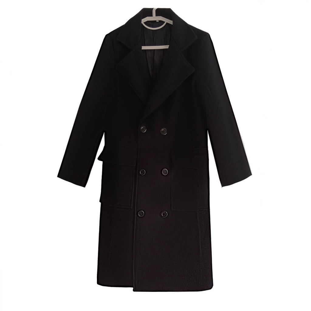 2024 autumn and winter new men's AliExpress double-breasted youth solid color leisure long foreign trade woolen coat men