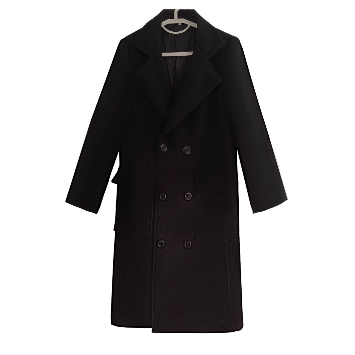 2024 autumn and winter new men's AliExpress double-breasted youth solid color leisure long foreign trade woolen coat men