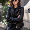 Cross-border 2023 New European and American Motorcycle Leather Jacket Autumn and Winter Women's Leather Clothing Women's Short Slim-fit Leather Fashion Jacket