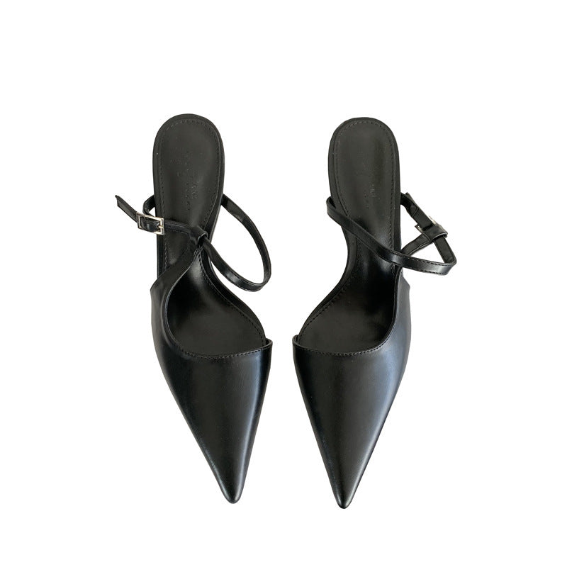 High Heels 2025 New Pointed One-line Buckle Shoes Stiletto Heel Retro Elegant Sexy Baotou Sandals