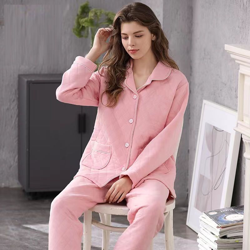 Winter Air cotton 100% cotton pajamas women's thick spring, autumn and winter home wear plus size outer wear interlayer