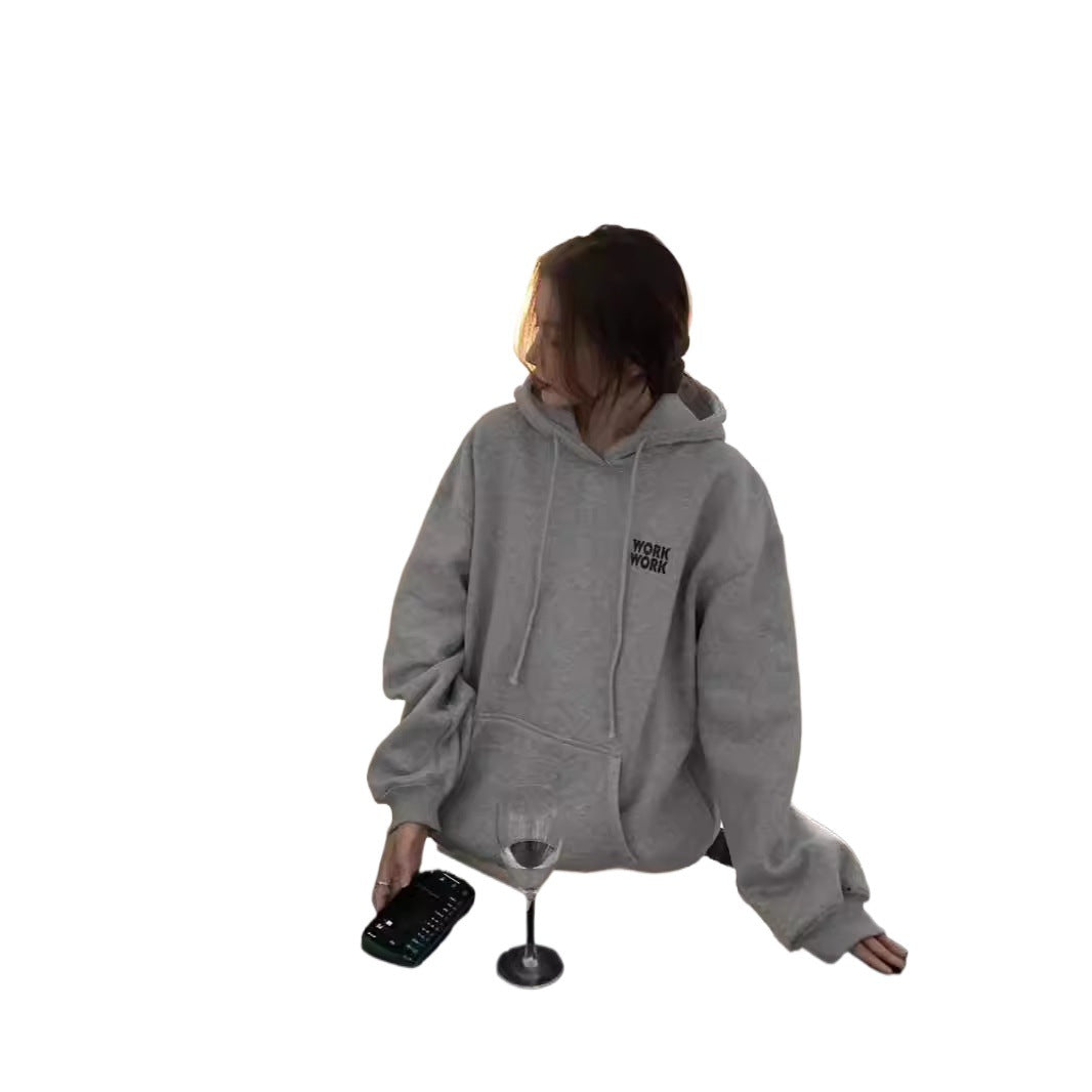 Hd3315 # 250g Korean Style Ins Velvet Letter Hoodie Loose Hooded Sweatshirt Long-Sleeved Pullover Top