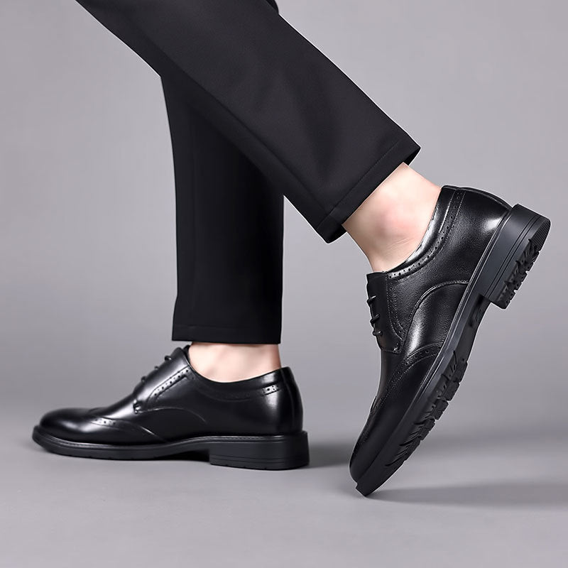 Leather Shoes for Men, Genuine Leather, High-End, Spring Season, Men's Business Formal Wear, Suit Leather Shoes, British Style Wedding Shoes, Brogue Shoes