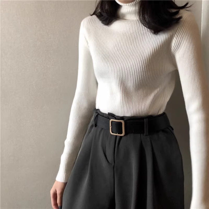 Western-style turtleneck black long-sleeved sweater women's autumn new slim-fit slimming inner sweater base shirt top
