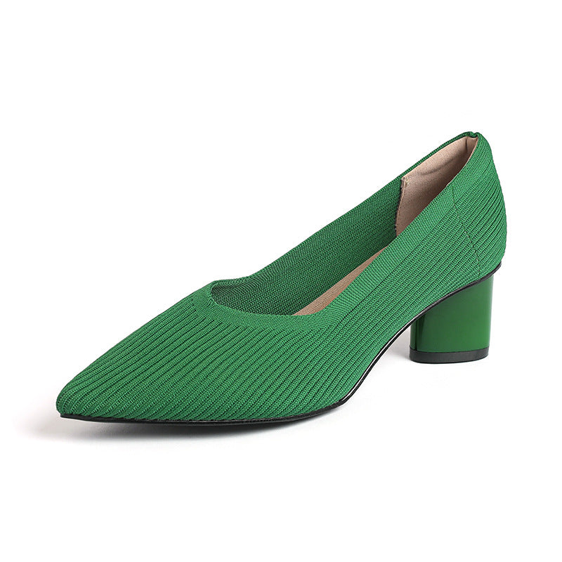 Princess High-Heeled girls Chunky Heel New Style Pointed Toe V-Cut Straight Pattern Solid Color Versatile French-Style Girl's Single Shoe Fashionable Women's Mid-Heel